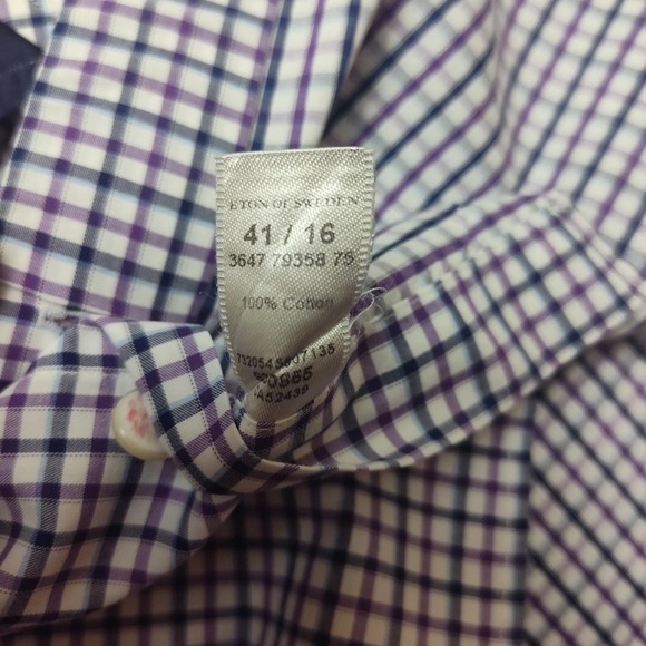 Eton Shirt Mens 16 41 Purple Blue Check Contemporary Dress Long Sleeve Cotton - Picture 7 of 12